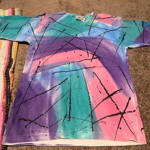 Abstract Long Sleeve Tee in Pink, Blue, and Purple